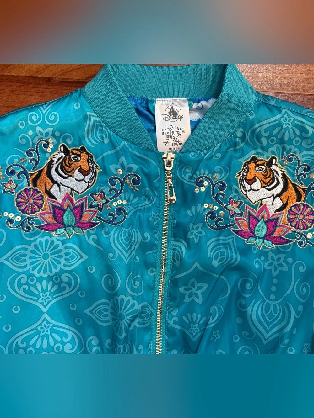 Embroidered Jasmine Girls Satin Bomber Jacket - size 7/8